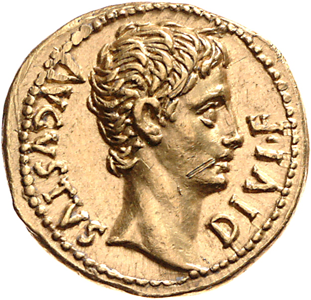 Augustus obverse — Head of Augustus, bare, right