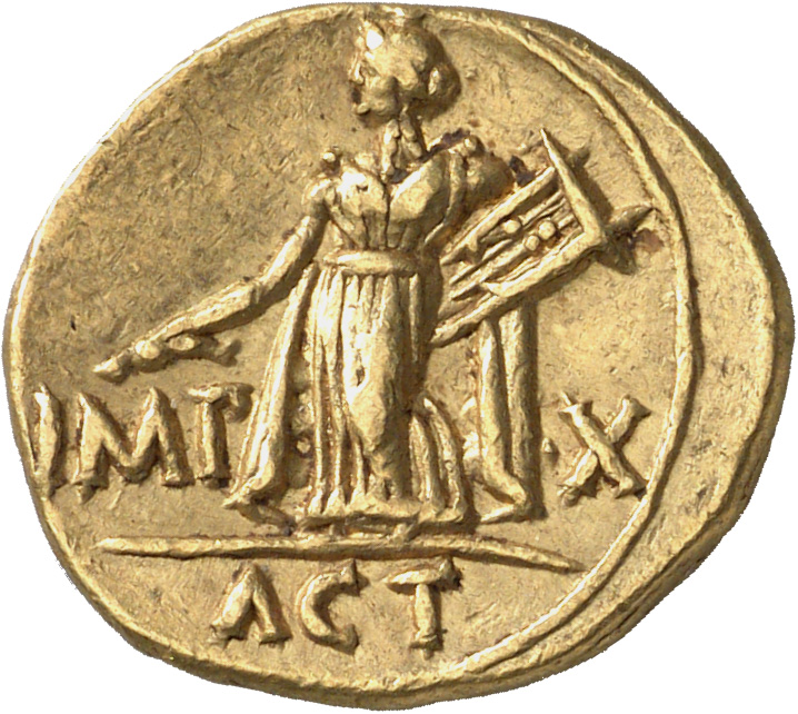 Augustus reverse — Apollo standing left, holding plectrum in right hand and lyre in left hand
