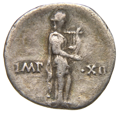 RIC I (second edition) Augustus 193A Augustus reverse, Apollo standing right, holding plectrum in right hand and lyre in l...