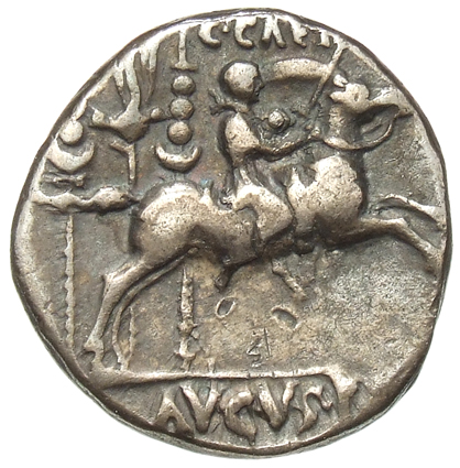 RIC I (second edition) Augustus 199 Augustus reverse, Gaius Caesar galloping right, holding sword and shield in left hand,...