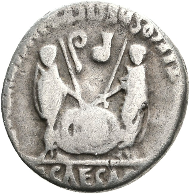 RIC I (second edition) Augustus 208 Augustus reverse, Gaius and Lucius Caesar standing, each, togate, resting hand on shie...