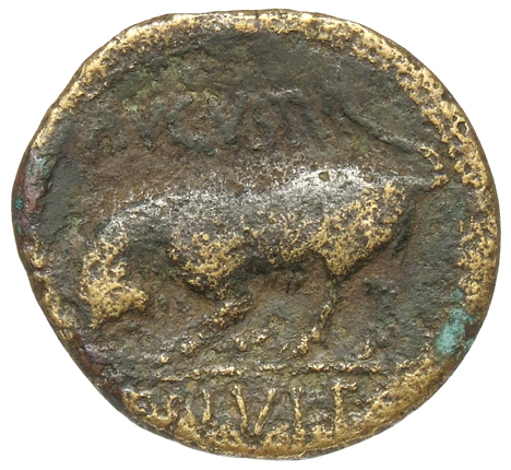 RIC I (second edition) Augustus 228 Augustus reverse, Bull butting left