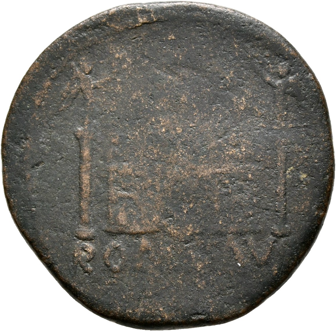 RIC I (second edition) Augustus 229 Augustus reverse — Altar highly decorated with corona civica, laurels, and nude male f...