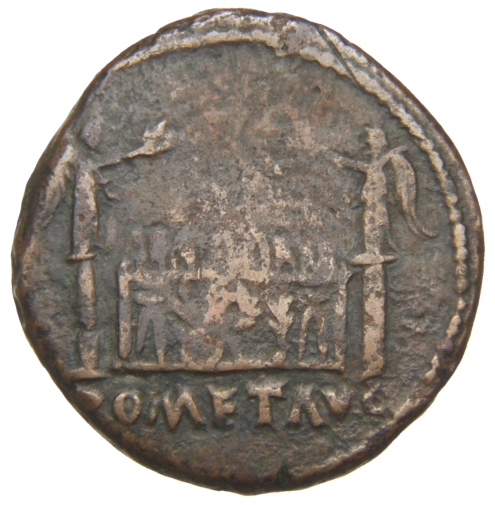 RIC I (second edition) Augustus 230 Augustus reverse, Altar highly decorated with corona civica, laurels, and nude male fi...