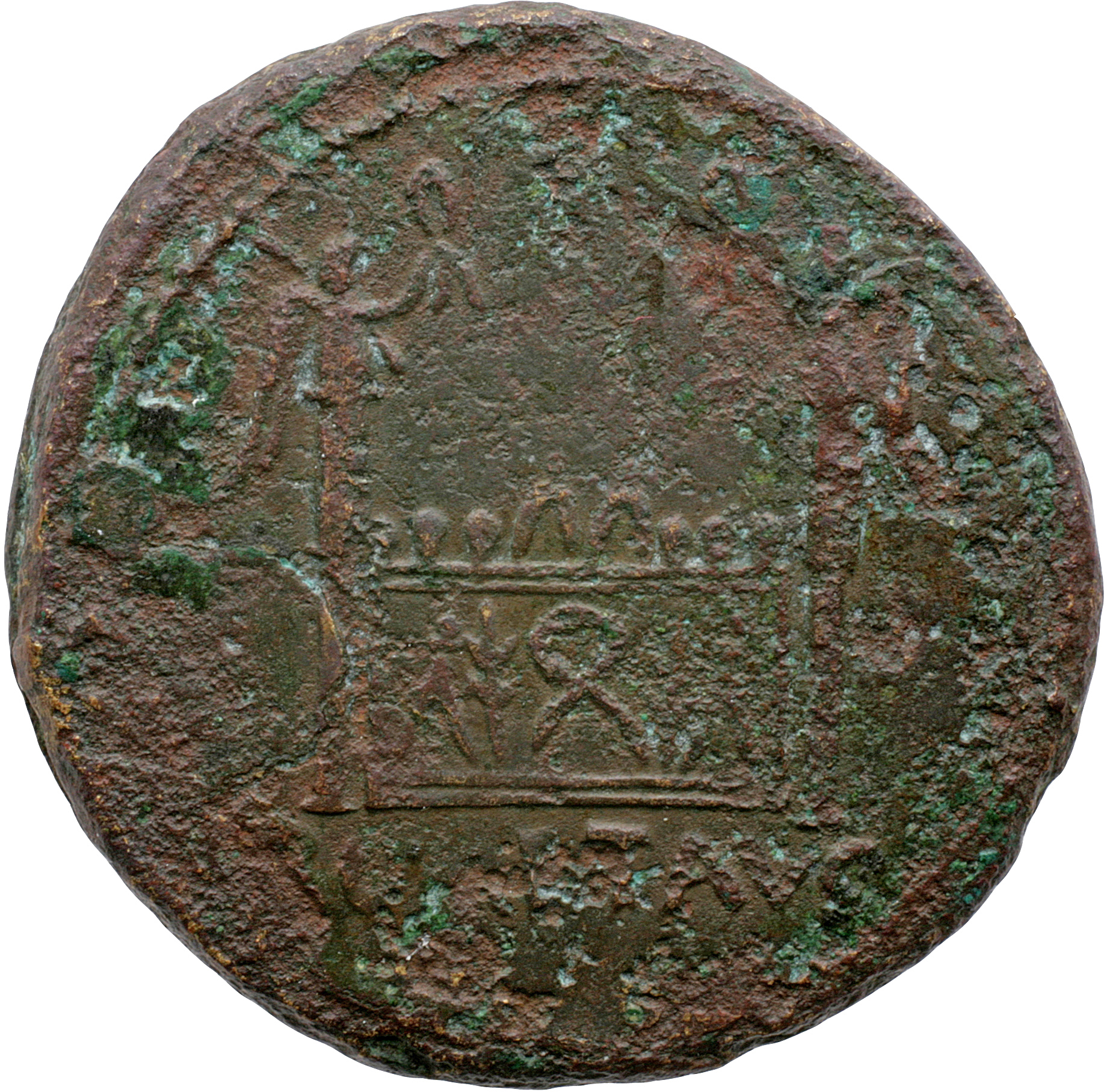 RIC I (second edition) Augustus 231A Augustus reverse, Altar highly decorated with corona civica, laurels, and nude male f...