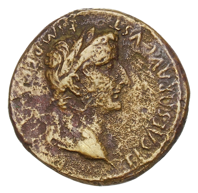 Augustus obverse — Head of Tiberius, laureate, right