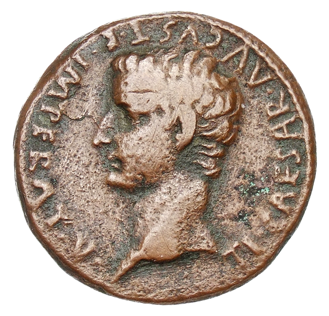 Augustus obverse — Head of Tiberius, bare, left