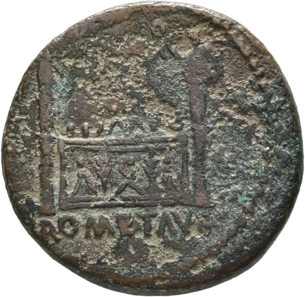 RIC I (second edition) Augustus 238A Augustus reverse, Altar highly decorated with corona civica, laurels, and nude male f...