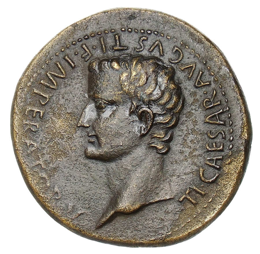 RIC I (second edition) Augustus 240 Augustus obverse, Head of Tiberius, bare, left