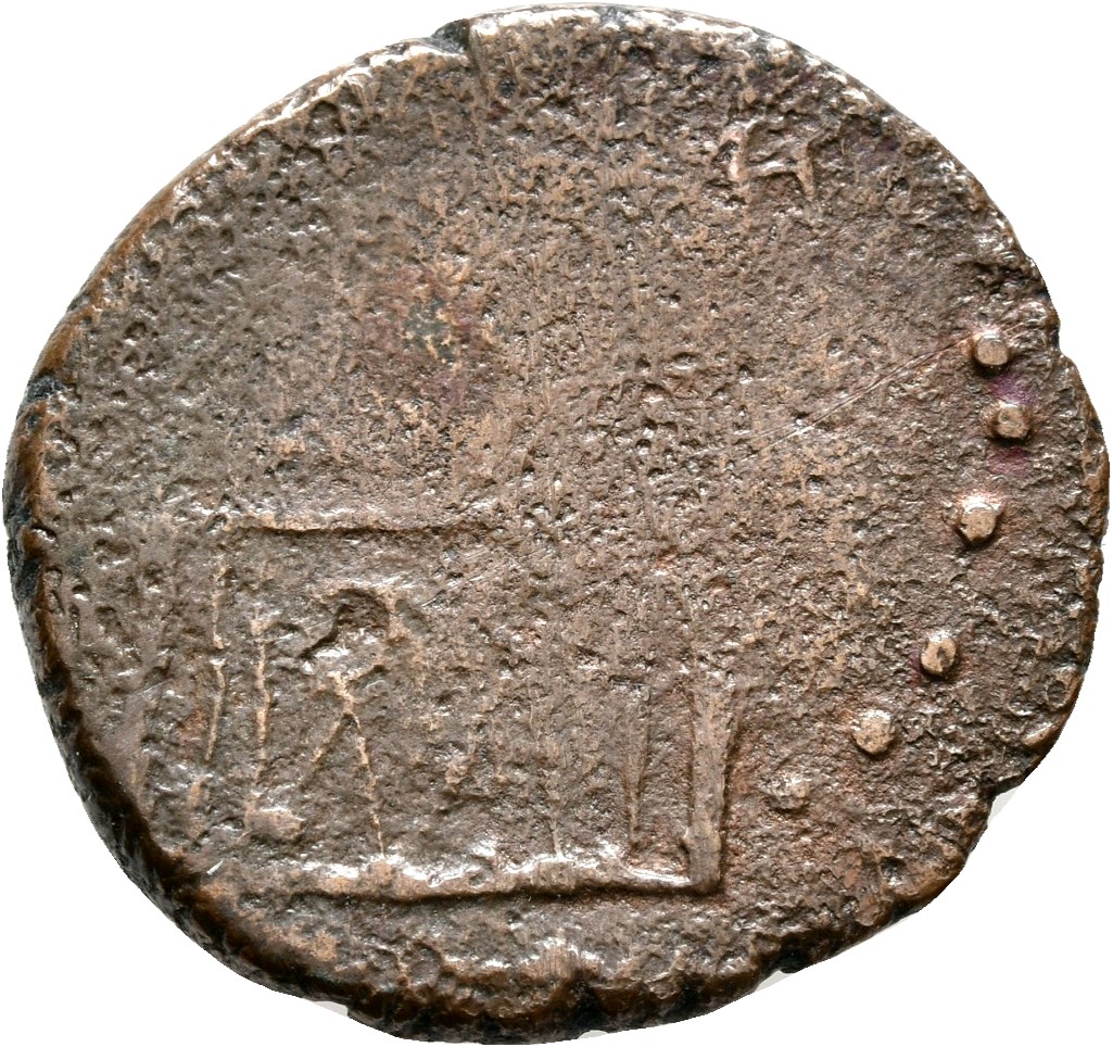RIC I (second edition) Augustus 243 Augustus reverse, Altar highly decorated with corona civica, laurels, and nude male fi...