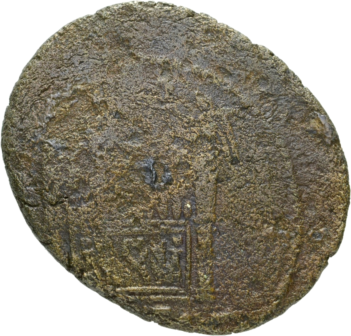 RIC I (second edition) Augustus 245 Augustus reverse, Altar highly decorated with corona civica, laurels, and nude male fi...