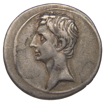Augustus obverse — Head of Octavian, bare, left