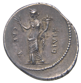 Augustus reverse — Pax, draped, standing left, holding olive-branch in right and cornucopia in left