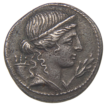 Augustus obverse — Bust of Pax, draped, right, with stephane; behind, cornucopia; in front, olive-spray