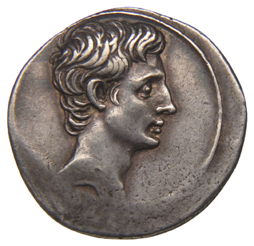 Augustus obverse — Head of Octavian, bare, right