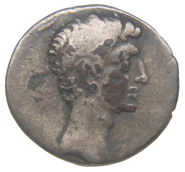 Augustus obverse — Head of Octavian, bare, right