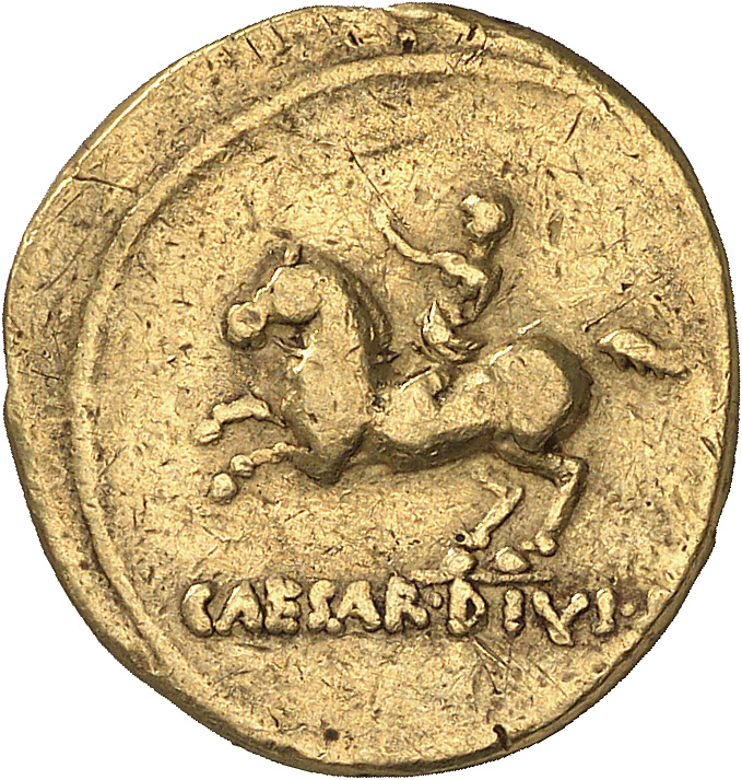 Augustus reverse — Octavian on horse, right, right hand raised