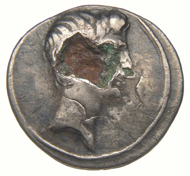 Augustus obverse — Head of Octavian, bare, right