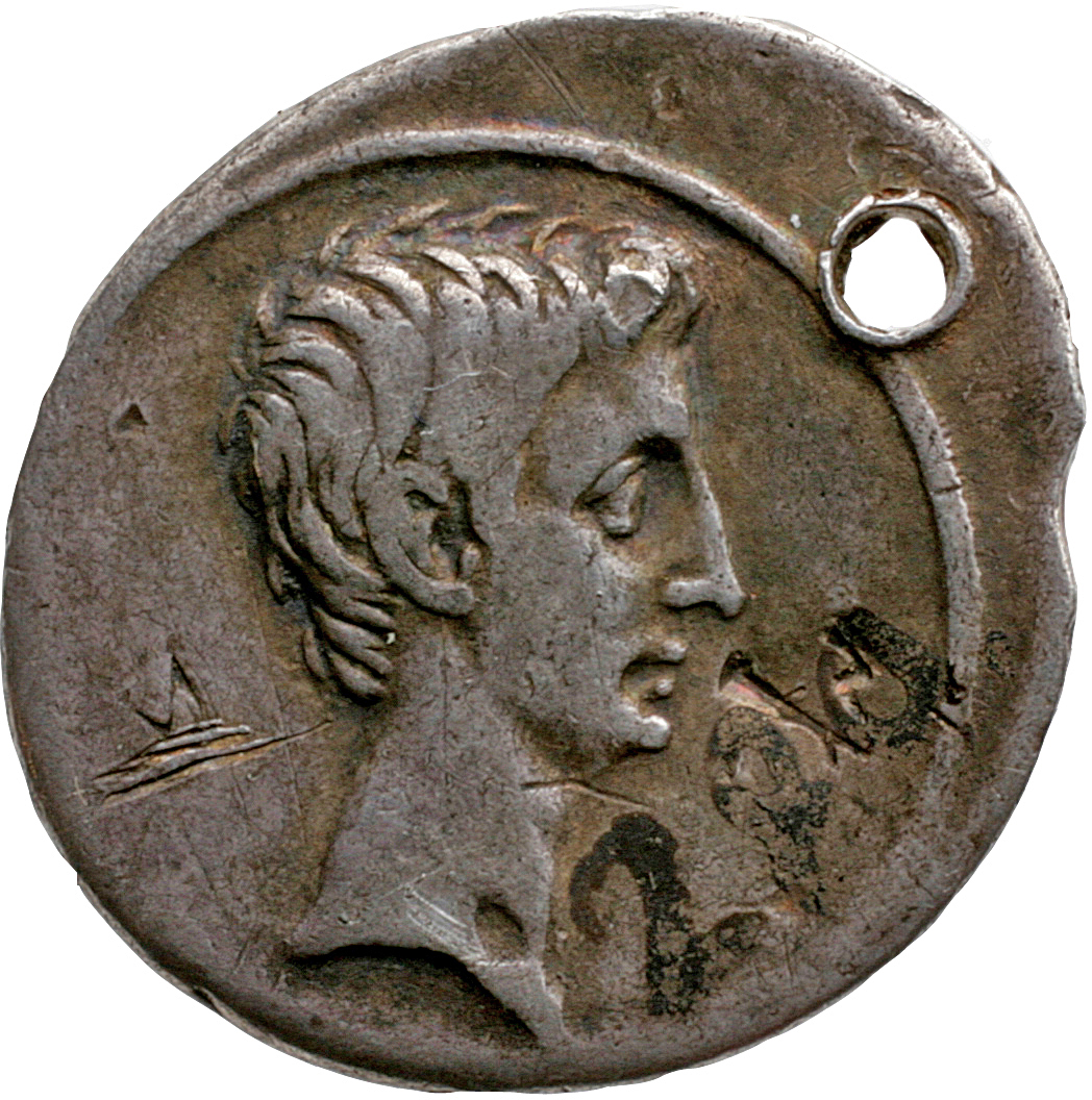 Augustus obverse — Head of Octavian, bare, right