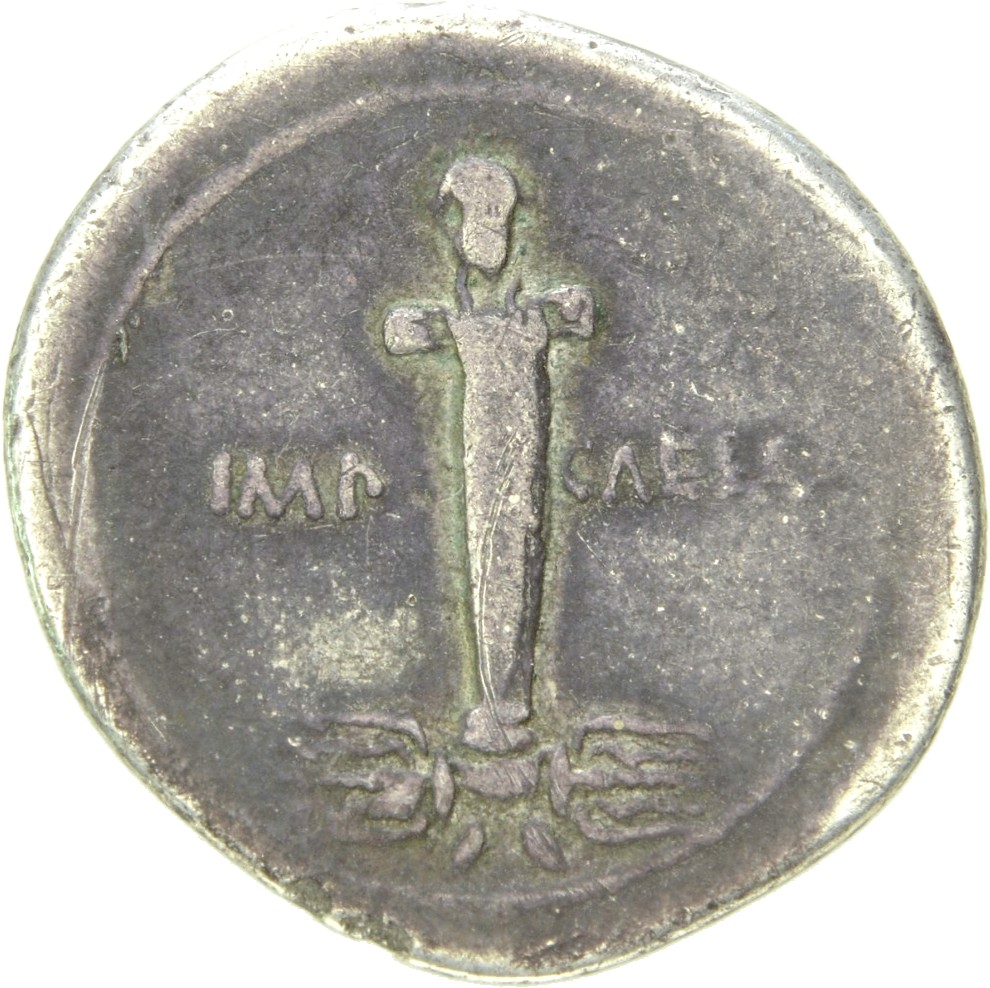 Augustus reverse — Terminal figure of Octavian, placed on thunderbolt