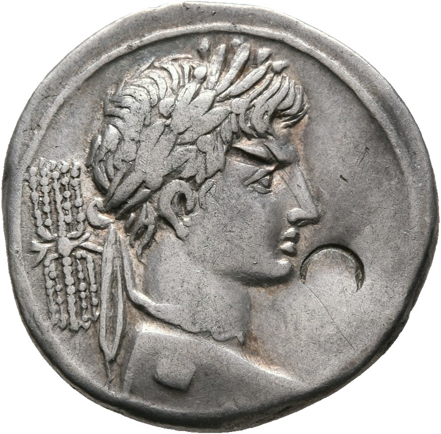 RIC I (second edition) Augustus 270 Augustus obverse, Head of Augustus, laureate, right; behind, winged thunderbolt