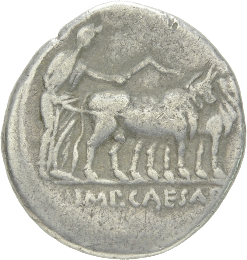 RIC I (second edition) Augustus 272 Augustus reverse, Octavian, veiled and draped, driving a yoke of oxen right, whip in l...
