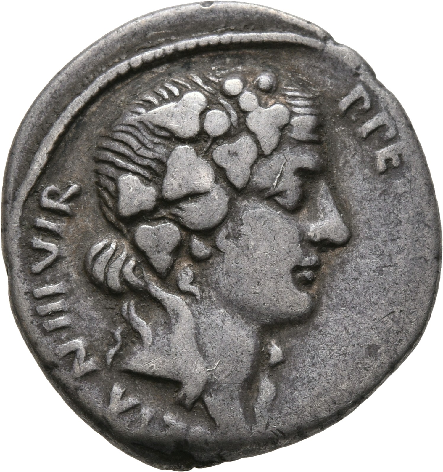 RIC I (second edition) Augustus 283 Augustus obverse — Head of Liber, ivy-wreathed, right