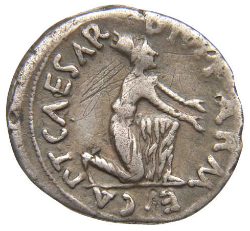 RIC I (second edition) Augustus 291 Augustus reverse — Armenian, wearing tiara and robe, kneeling right, extending both hands