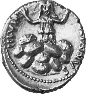 RIC I (second edition) Augustus 299 Augustus reverse, Tarpeia facing with hands raised, half buried under shields