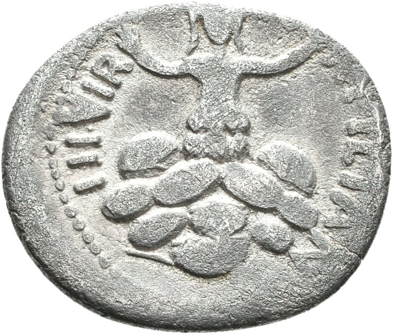 RIC I (second edition) Augustus 299 Augustus reverse — Tarpeia facing with hands raised, half buried under shields