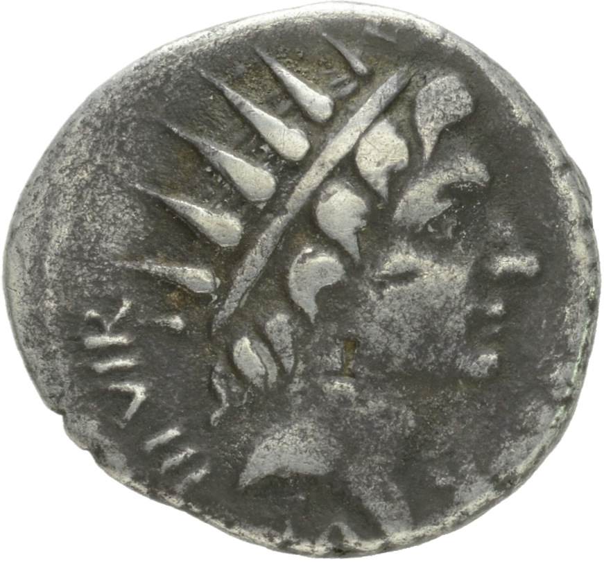 Augustus obverse — Head of Sol, radiate, right