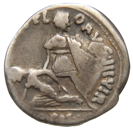 RIC I (second edition) Augustus 310 Augustus reverse — Warrior in military dress standing, left, carrying shield, raising ...