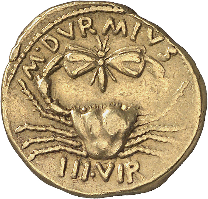 RIC I (second edition) Augustus 316 Augustus reverse, Crab holding butterfly