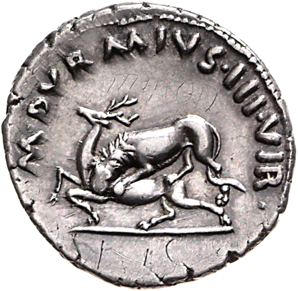 RIC I (second edition) Augustus 318 Augustus reverse, Lion attacking stag
