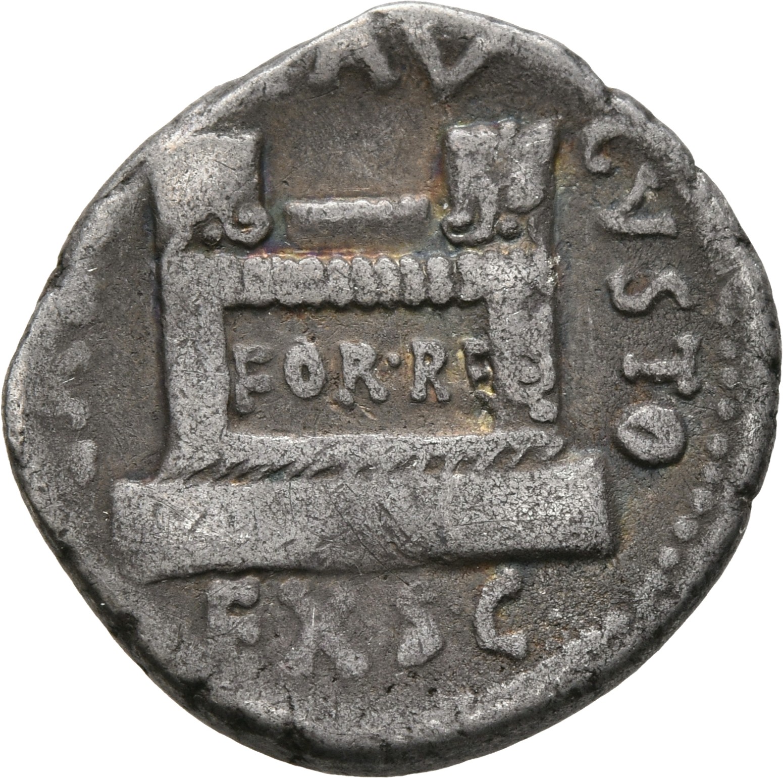 RIC I (second edition) Augustus 322 Augustus reverse, Ornamented altar inscribed FOR RE