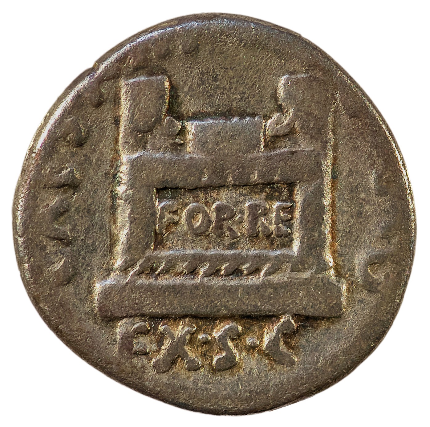 Augustus reverse — Ornamented altar inscribed FOR RE