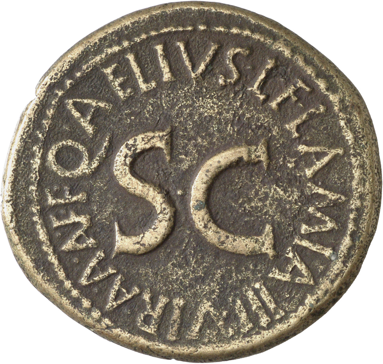 RIC I (second edition) Augustus 323 Augustus reverse, Legend surrounding S C