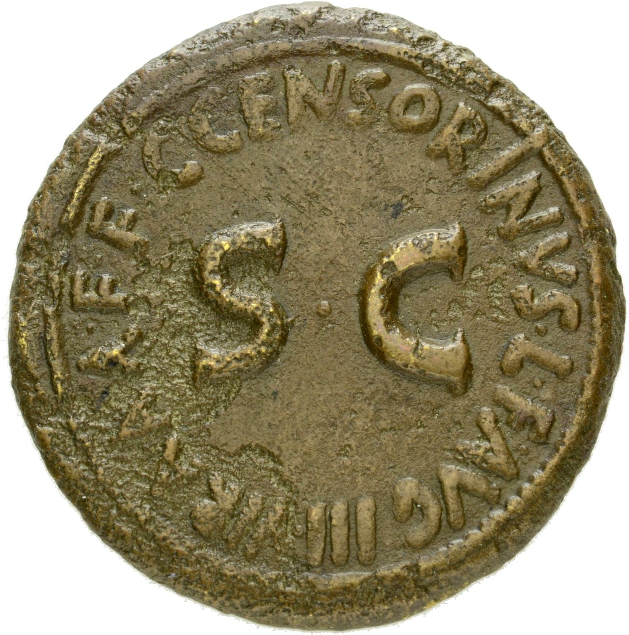 RIC I (second edition) Augustus 326 Augustus reverse, Legend surrounding S C