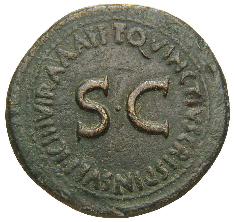 RIC I (second edition) Augustus 329 Augustus reverse — Legend surrounding S C