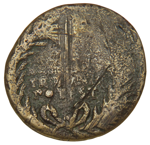 Augustus obverse — Legend in three lines in oak-wreath