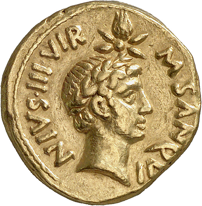 RIC I (second edition) Augustus 339 Augustus reverse, Four-rayed comet with tail above youthful head, laureate, right (Dei...