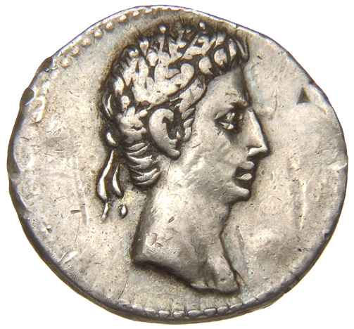 Augustus obverse — Head of Augustus, oak-wreathed, right