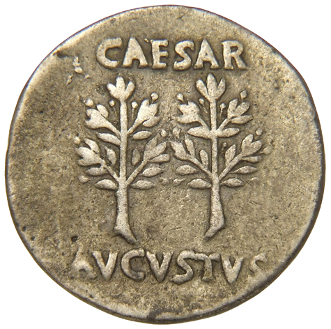 RIC I (second edition) Augustus 33B Augustus reverse, Legend in two lines above and below laurel branches
