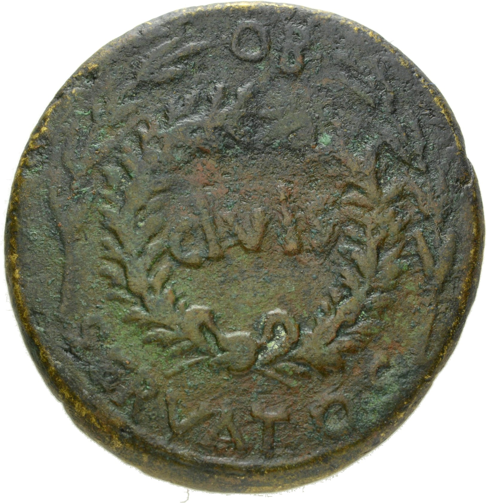 Augustus obverse — oak-wreath between two laurel branches