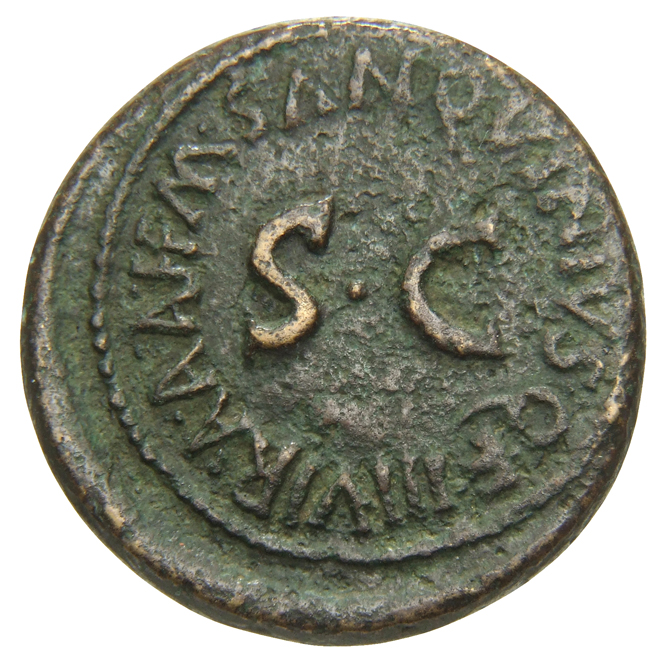 RIC I (second edition) Augustus 342 Augustus reverse, Legend surrounding S C