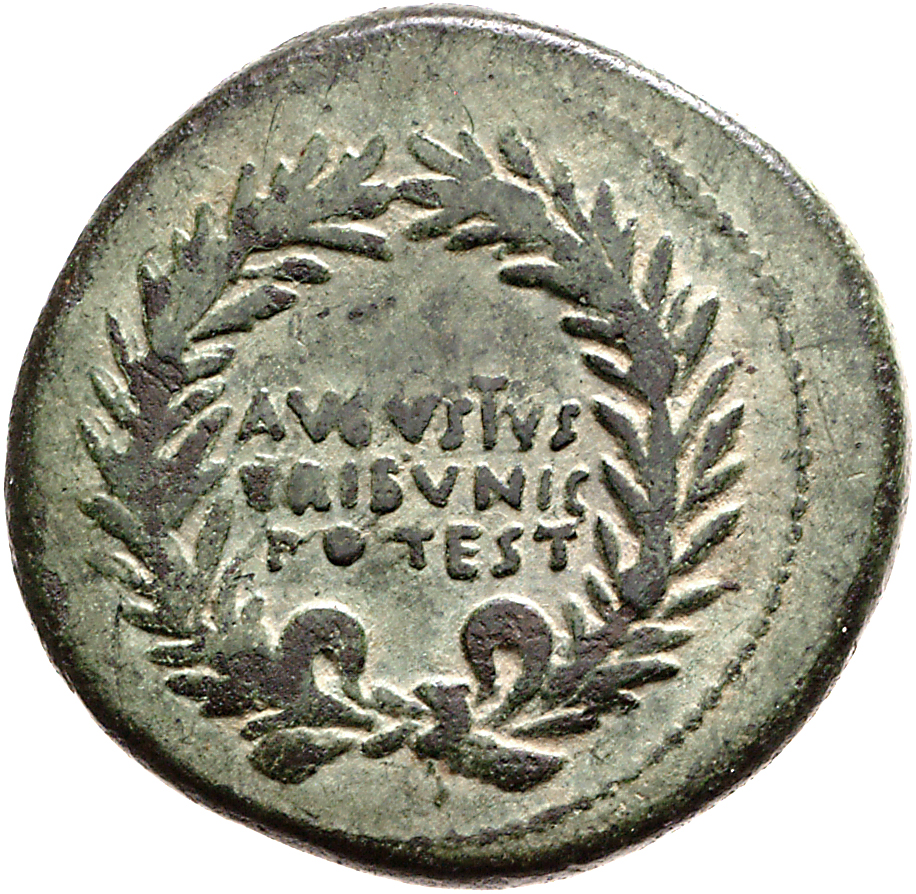 RIC I (second edition) Augustus 342 Augustus obverse, Legend in three lines in oak-wreath