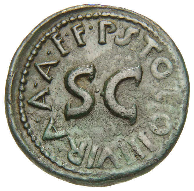 RIC I (second edition) Augustus 347 Augustus reverse, Legend surrounding S C