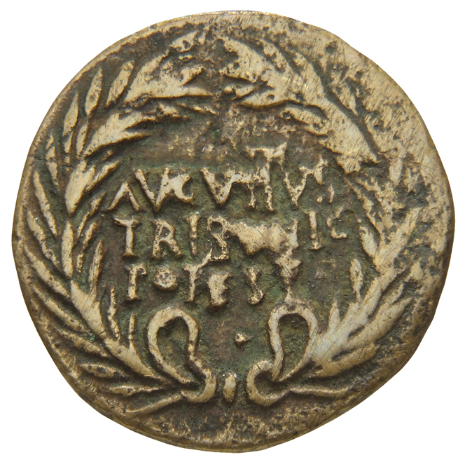 RIC I (second edition) Augustus 349 Augustus obverse, Legend in three lines in oak-wreath