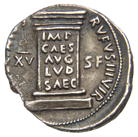 RIC I (second edition) Augustus 354 Augustus reverse, Cippus inscribed IMP CAES AVG LVD SAEC
