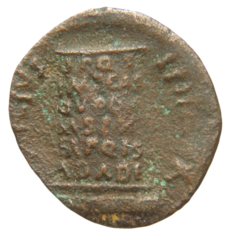 RIC I (second edition) Augustus 362 Augustus reverse, Cippus inscribed S P Q R IMP CAE QVOD V M S EX EA PQ IS AD A DE